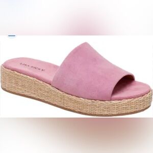 Lisa Vicky Smile V Fox Glove Kid Pink Suede Sz 7.5 M Slip on Sandal NIB Platform